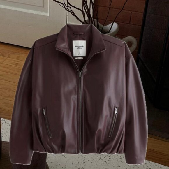 Abercrombie & Fitch Vegan Leather Bomber Jacket – Brown – Size L - Picture 4 of 6
